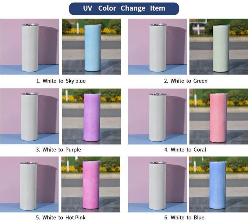 UV Color Changing sublimation Blank Stainless 20oz Straight Skinny Tumblers