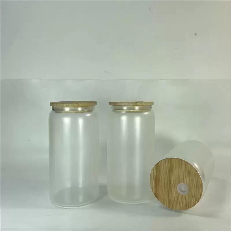 16oz Sublimation blank Glow In Dark iridescent Glitter glass Jar Cans Tumblers (Includes Bamboo Lid & Straw)