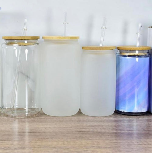 12oz or 16oz Sublimation Blank Glass Can Jar Tumbler (Clear or Frosted)