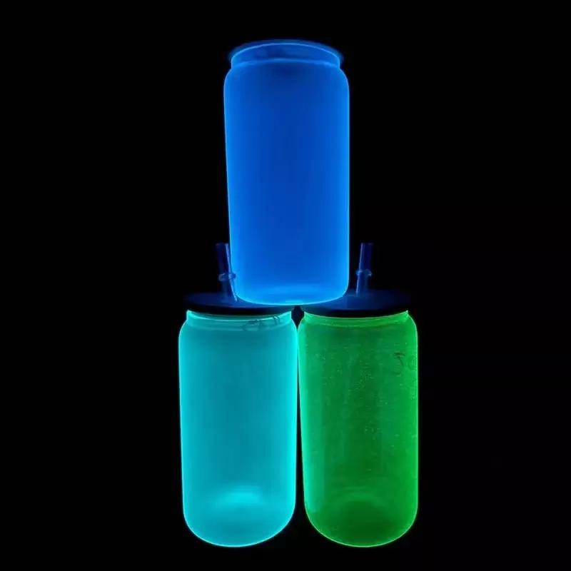 16oz Sublimation blank Glow In Dark iridescent Glitter glass Jar Cans Tumblers (Includes Bamboo Lid & Straw)