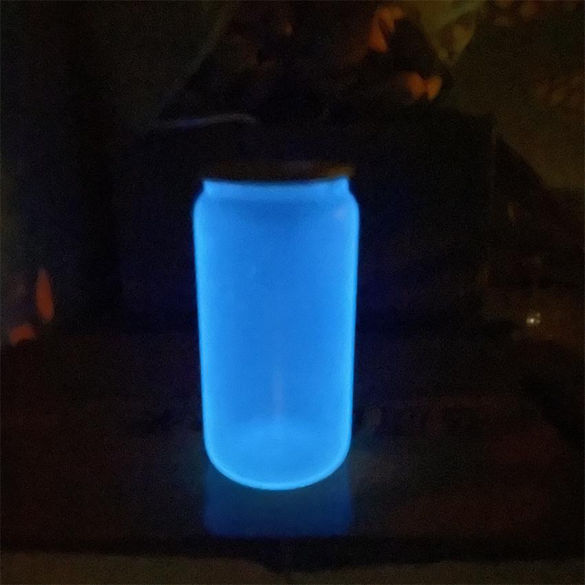 16oz Sublimation blank Glow In Dark iridescent Glitter glass Jar Cans Tumblers (Includes Bamboo Lid & Straw)