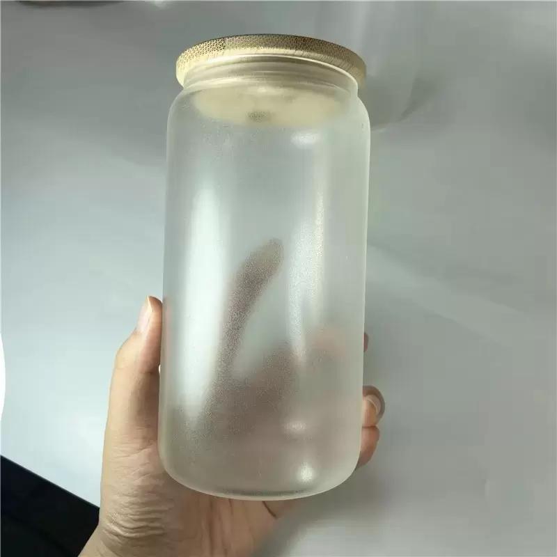 16oz Sublimation blank Glow In Dark iridescent Glitter glass Jar Cans Tumblers (Includes Bamboo Lid & Straw)